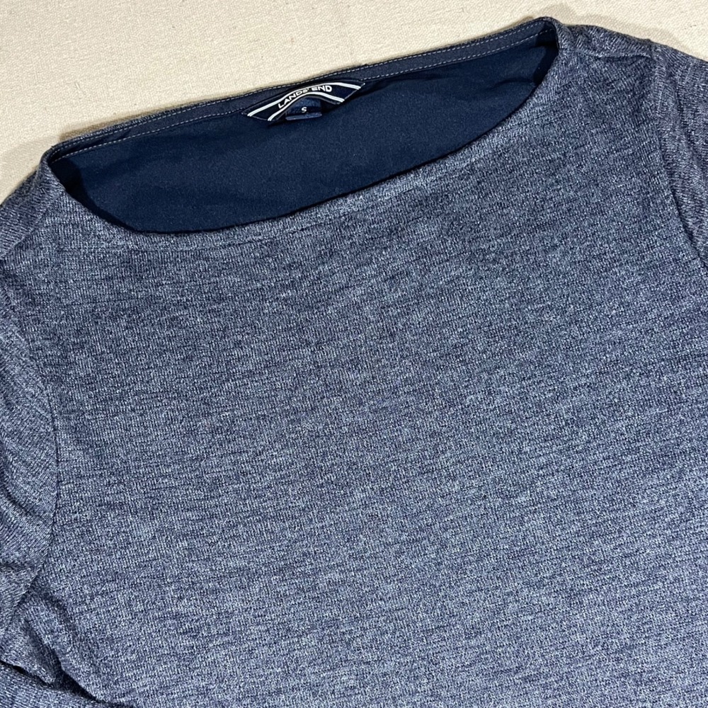Lands' End Women's Navy‎ Blue Long Sleeve Top Boat Neck Relaxed Fit Small S